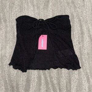 NWT Edikted Black Open Front Micromesh Cinch Tube Top Y2K Women’s Sz S